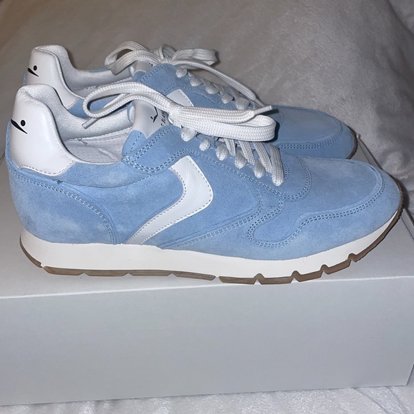 NWT VOILE BLANCHE JULIA Leather And Suede Sneakers in White-Light Blue - Picture 9 of 15